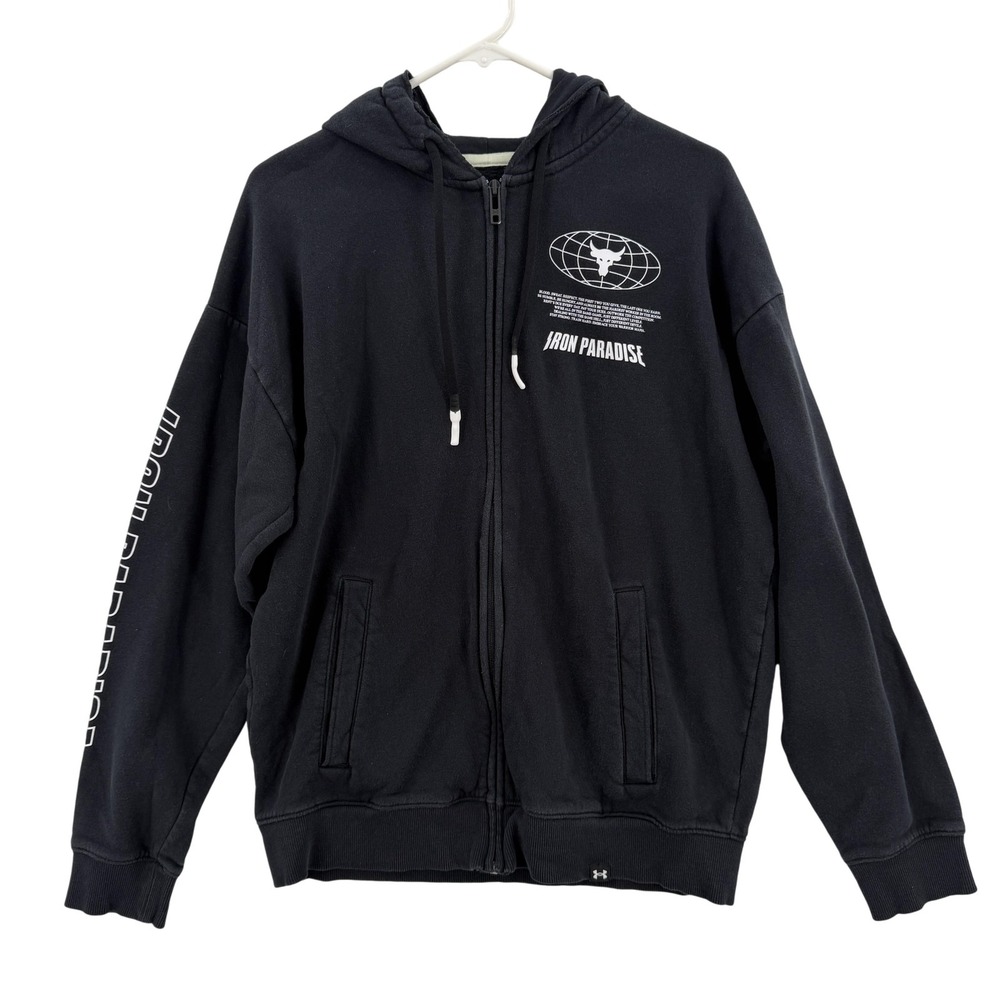 Under Armour Hoodie Mens Medium Black Iron Paradise Project Rock Full Zip Fleece